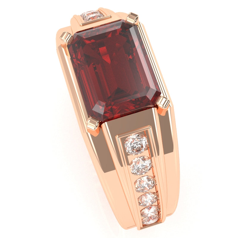 Men's Lab-Created Ruby Diamond Channel Ring In Solid 14k Rose Gold
