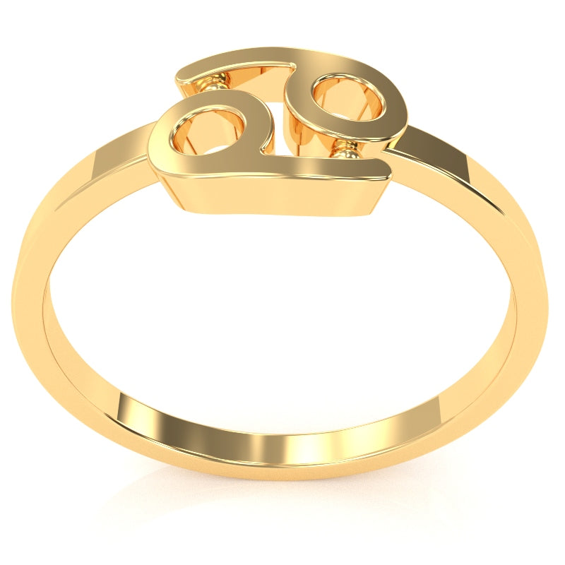 Cancer Zodiac Sign Ring In Solid 10k Yellow Gold