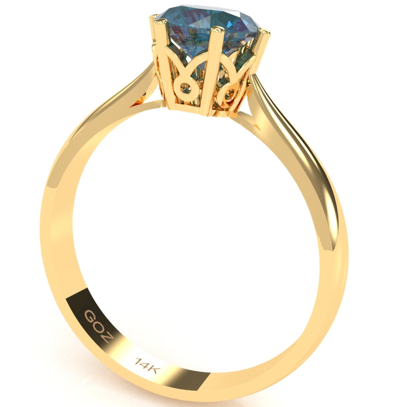 Crown Setting Lab-Created Alexandrite Engagement Ring In 14k Yellow Gold