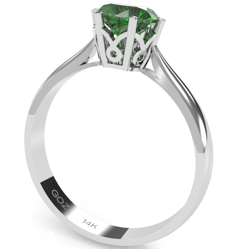 Crown Setting Lab-Created Emerald Engagement Ring In 14k White Gold