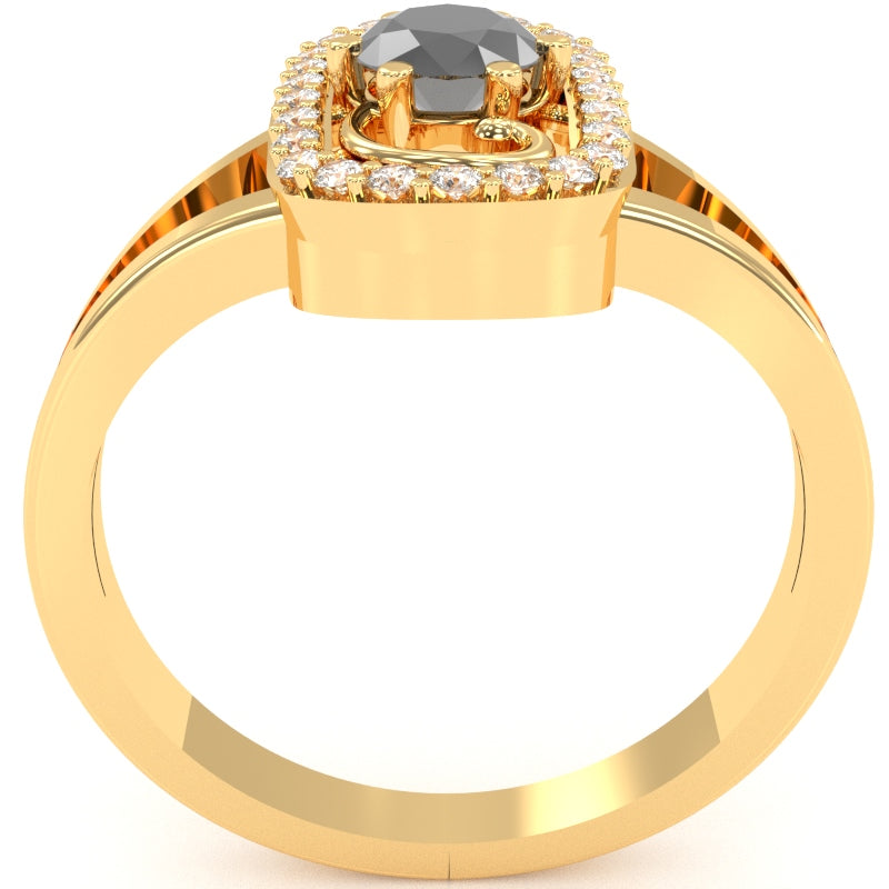Split Band Black Onyx Diamond Cocktail Ring In 14k Yellow Gold
