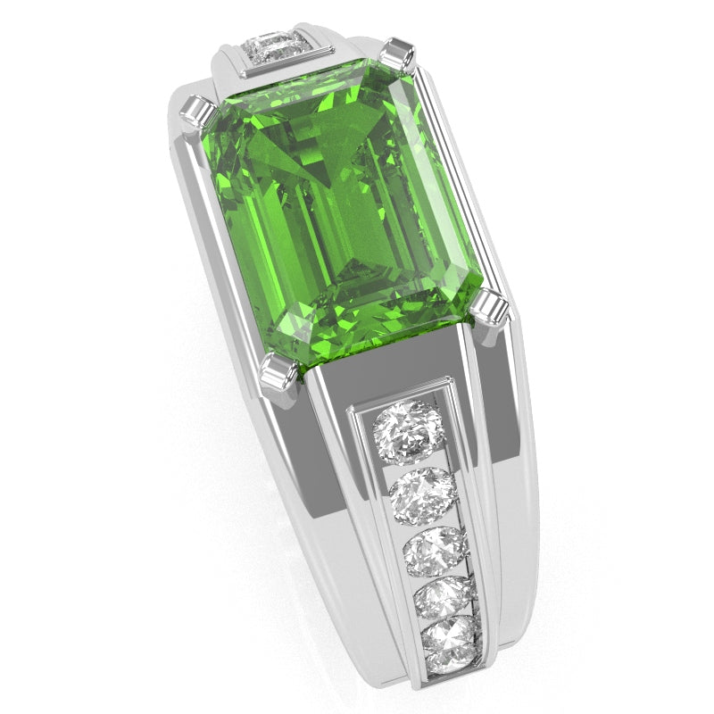 Men's Peridot Diamond Channel Ring In Solid 14k White Gold