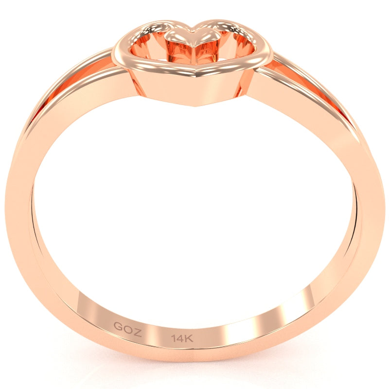 Split Shank Heart-In-Heart Love Ring In Solid 14k Rose Gold