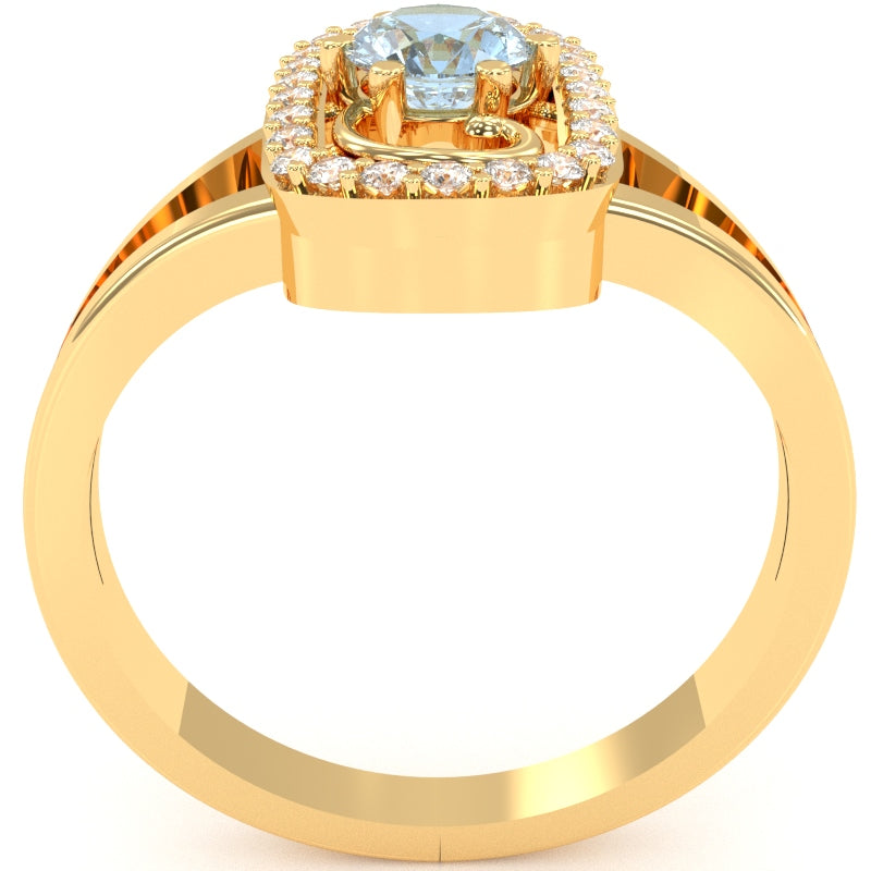 Split Band Aquamarine Diamond Cocktail Ring In 14k Yellow Gold
