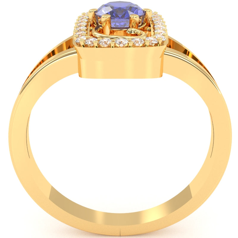 Split Band Tanzanite Diamond Cocktail Ring In 14k Yellow Gold