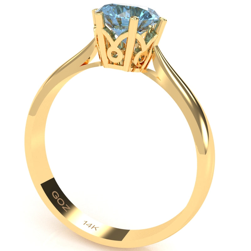 Crown Setting Blue Topaz Engagement Ring In 14k Yellow Gold