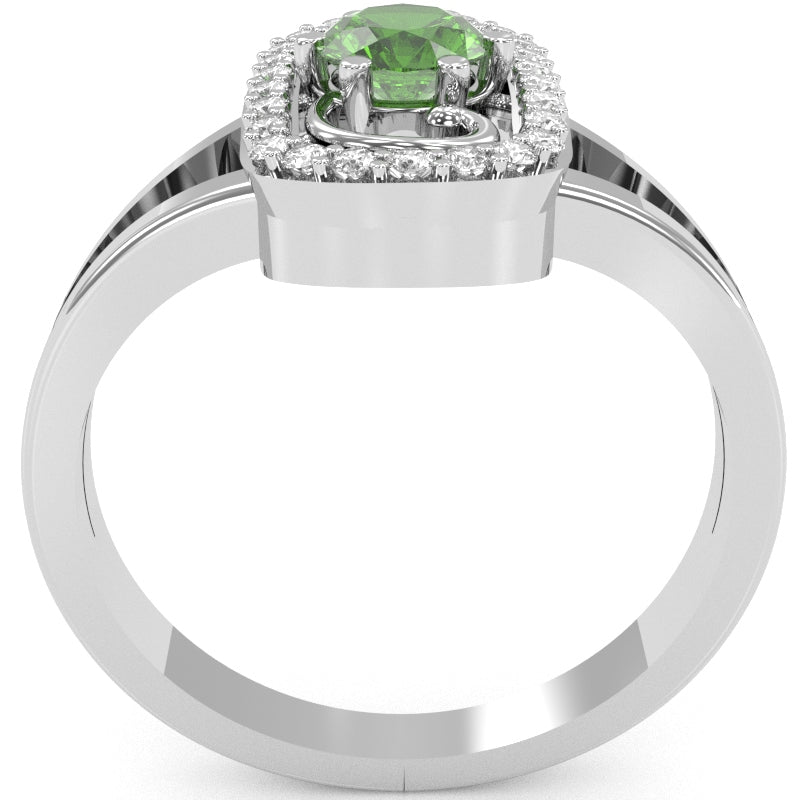 Split Band Peridot Diamond Cocktail Ring In 14k White Gold