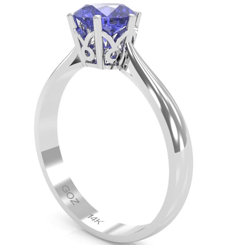 Crown Setting Tanzanite Engagement Ring In 14k White Gold