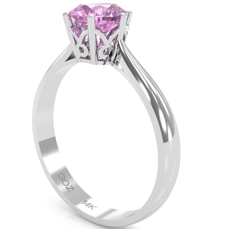 Crown Setting Lab-Created Pink Sapphire Engagement Ring In 14k White Gold
