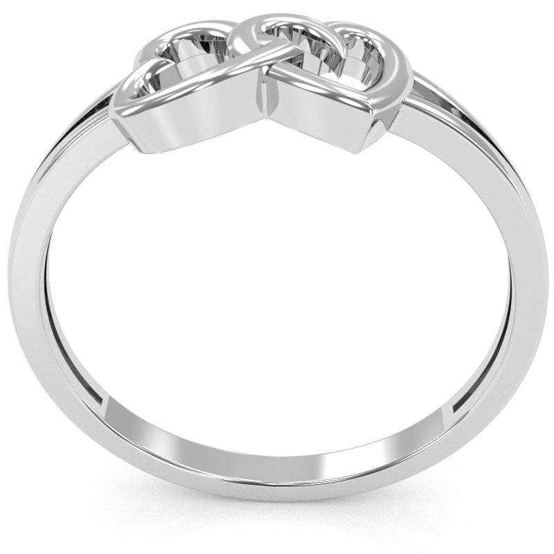 Double Heart Love Ring In Solid 14k White Gold