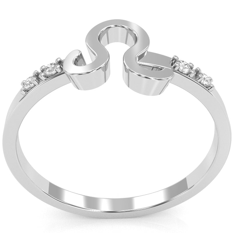 Leo Zodiac Sign Diamond Ring In Solid 14k White Gold