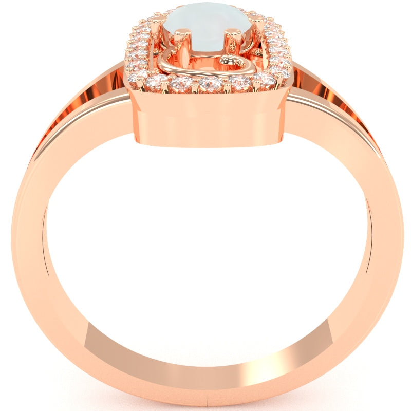 Split Band Opal Diamond Cocktail Ring In 14k Rose Gold