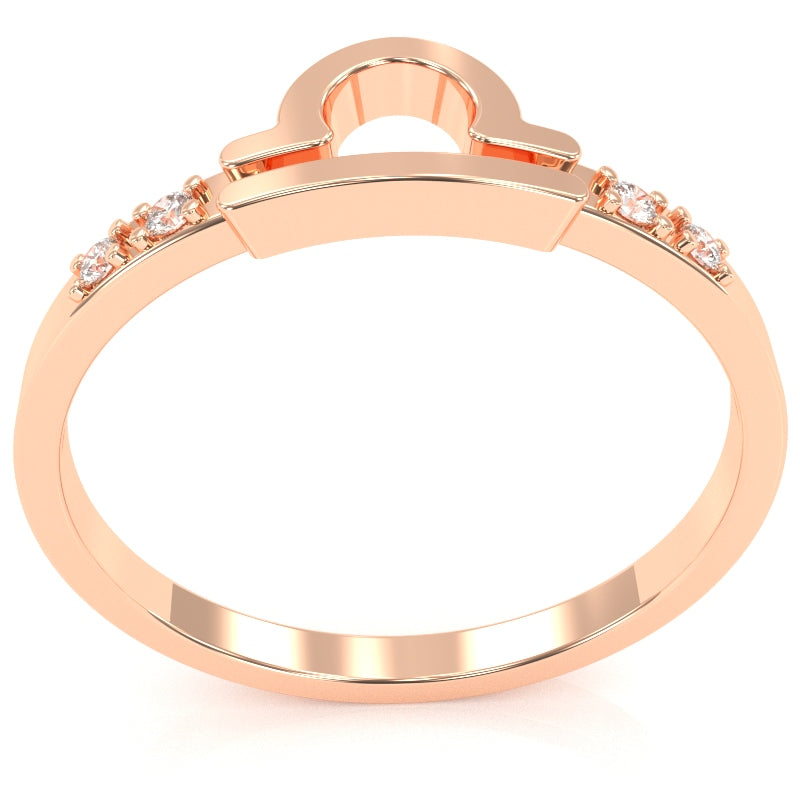 Libra Zodiac Sign Diamond Ring In Solid 10k Rose Gold