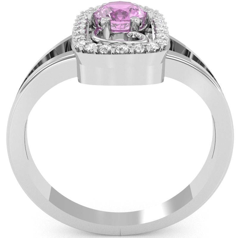 Split Band Lab-Created Pink Sapphire Diamond Cocktail Ring In 14k White Gold