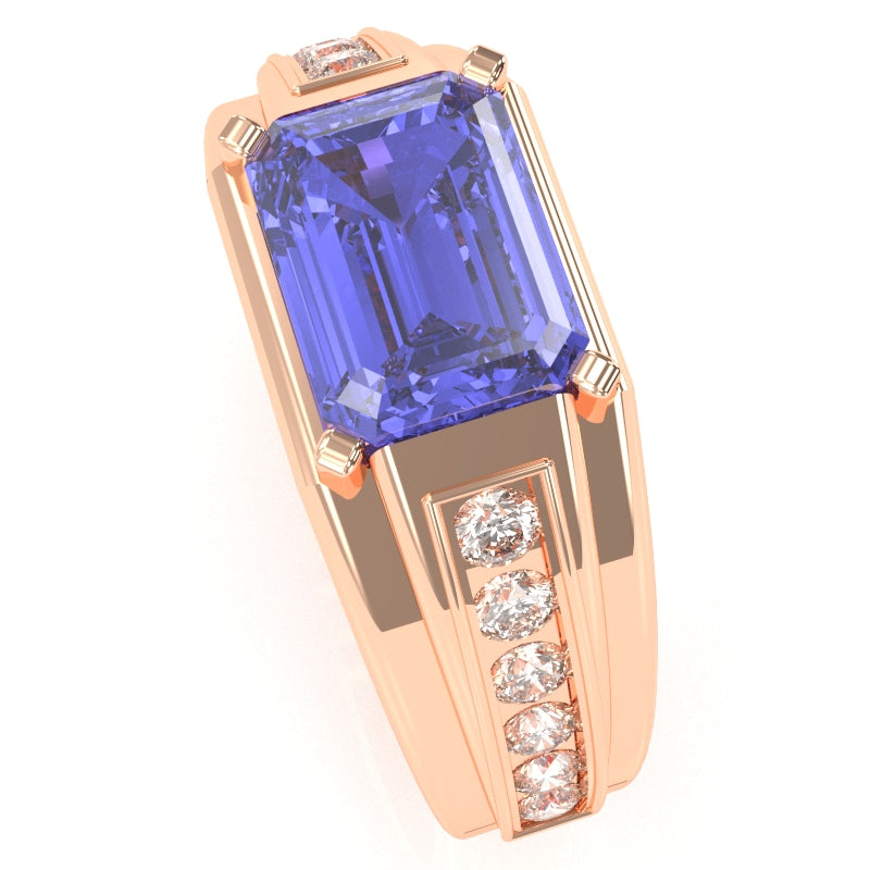 Men's Tanzanite Diamond Channel Ring In Solid 14k Rose Gold