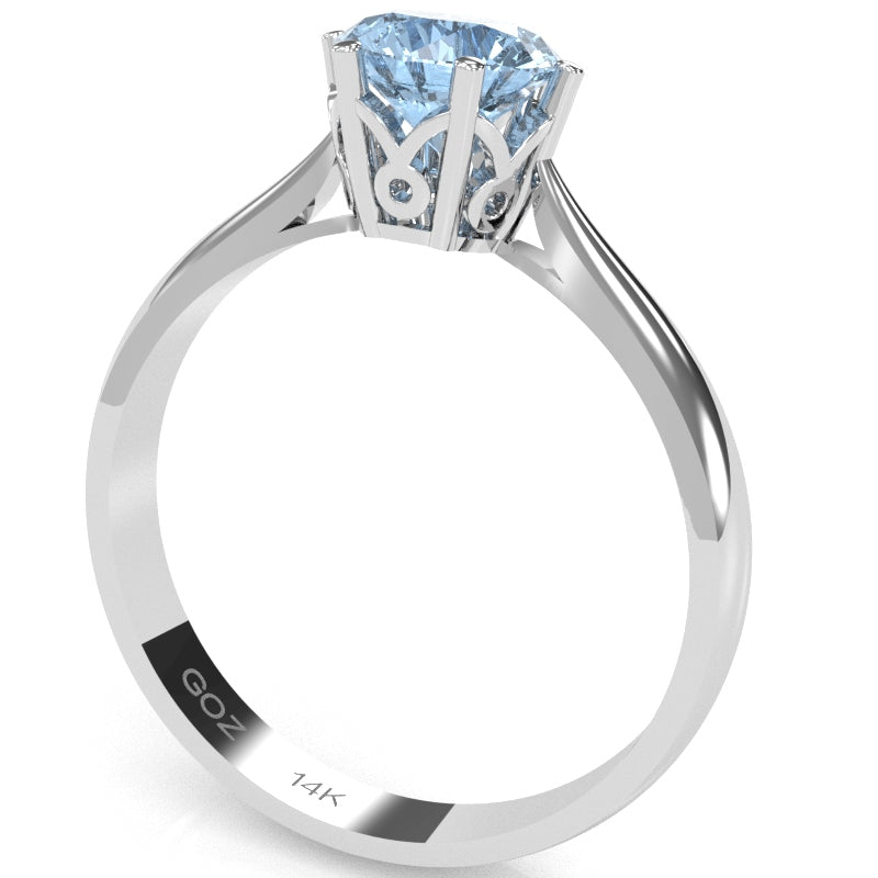 Crown Setting Aquamarine Engagement Ring In 14k White Gold