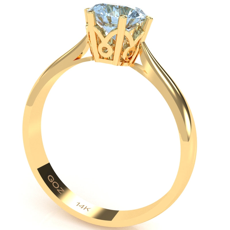 Crown Setting Aquamarine Engagement Ring In 14k Yellow Gold