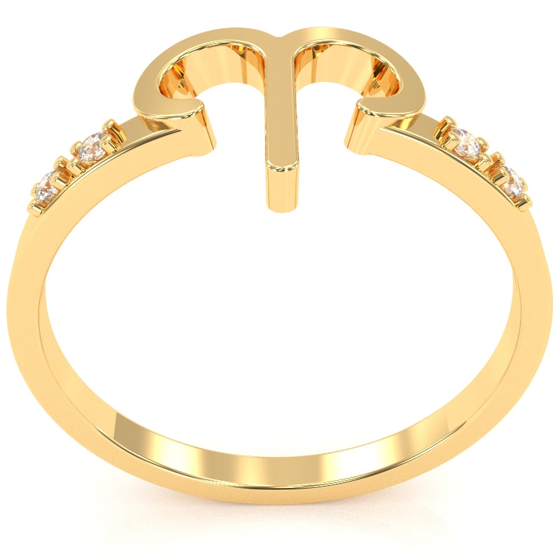 Aries Zodiac Sign Diamond Ring In Solid 10k Yellow Gold