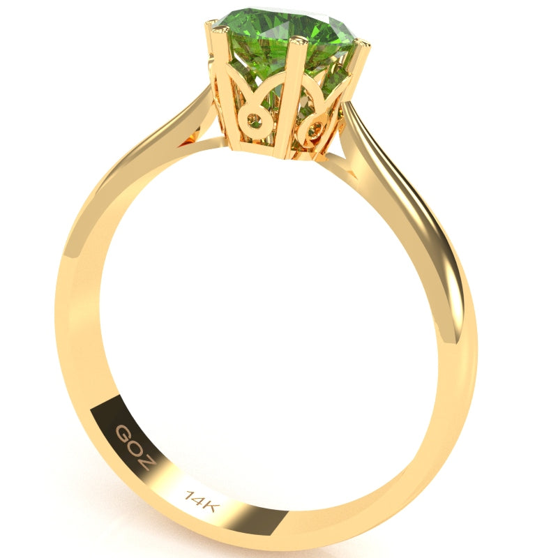 Crown Setting Peridot Engagement Ring In 14k Yellow Gold