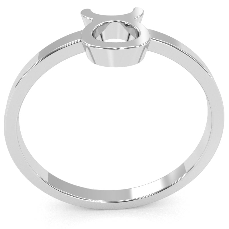 Taurus Zodiac Sign Ring In Solid 14k White Gold