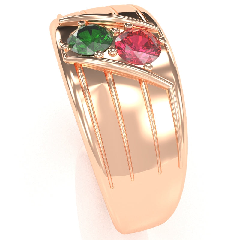 Men's Two Gemstone Birthstone Designer Ring In 14k Rose Gold