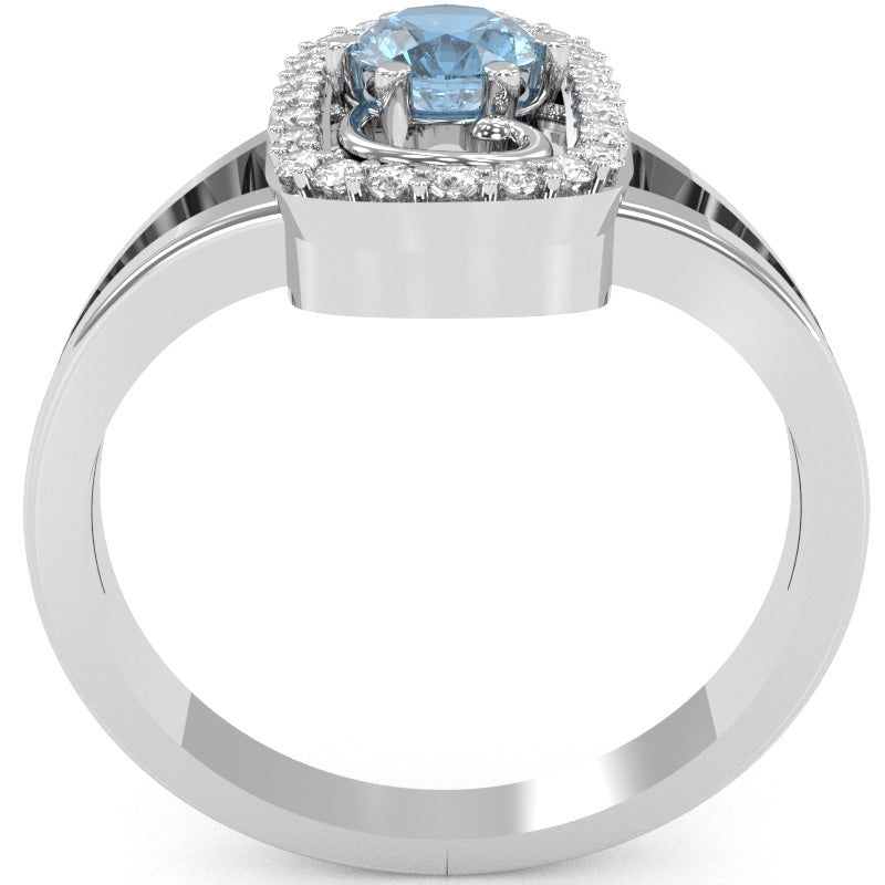 Split Band Blue Topaz Diamond Cocktail Ring In 14k White Gold