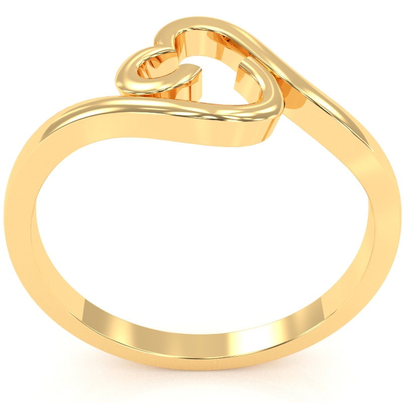 Curly Heart Love Ring In Solid 14k Yellow Gold