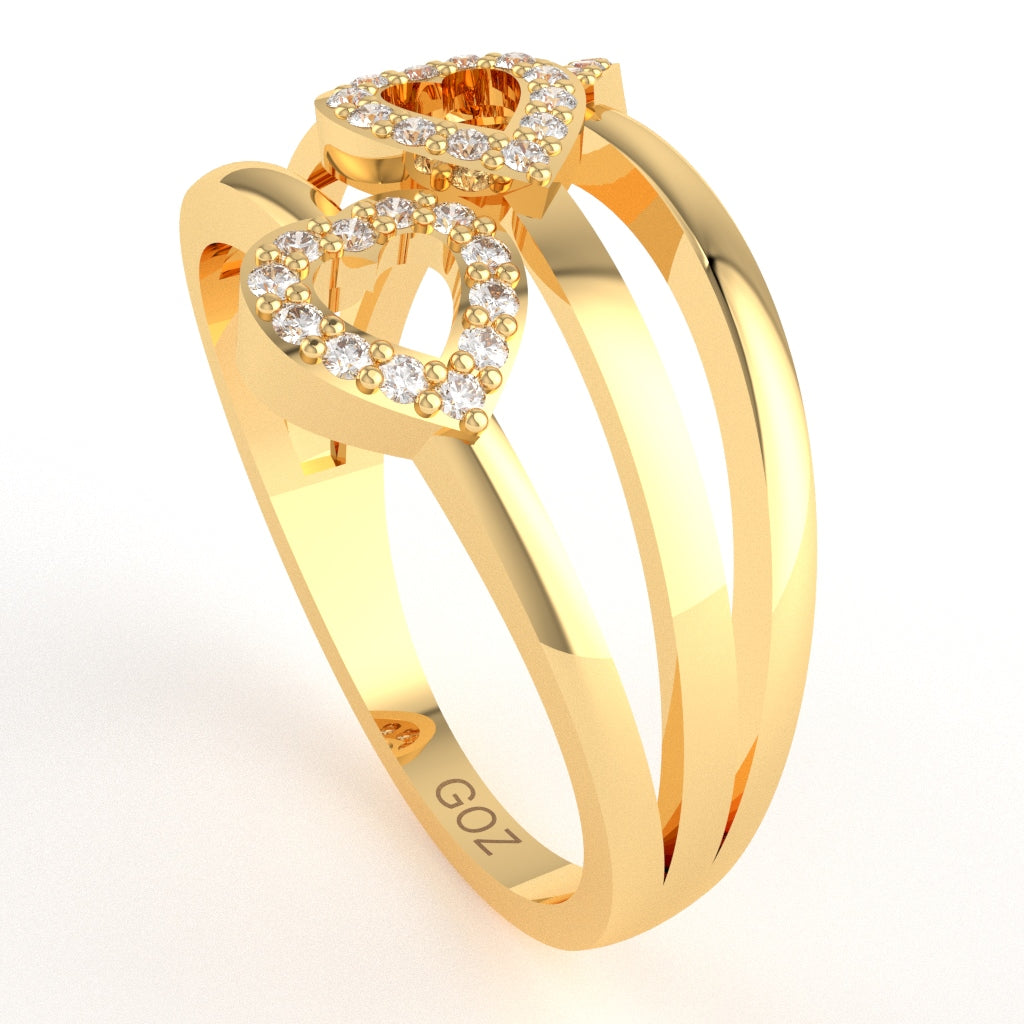 Triple Heart Diamond Cocktail Ring In 10k Yellow Gold