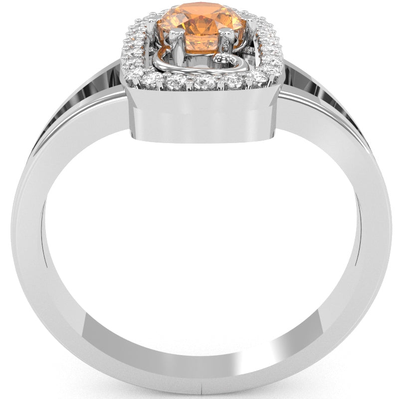 Split Band Citrine Diamond Cocktail Ring In 14k White Gold