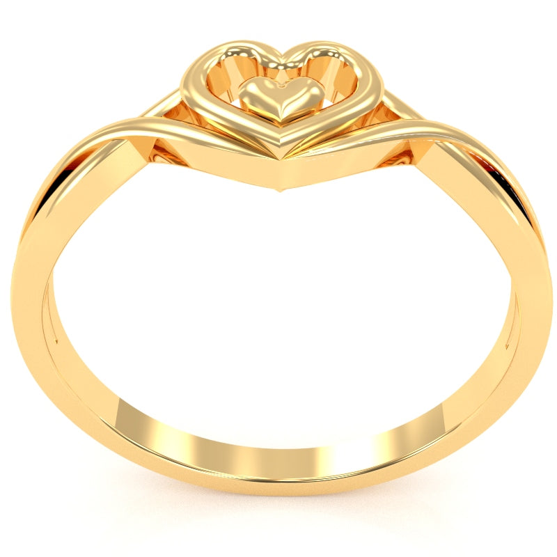 Twisted Heart-In-Heart Love Ring In Solid 14k Yellow Gold