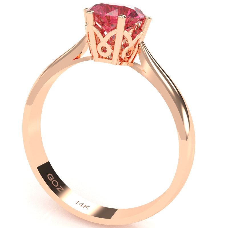 Crown Setting Pink Tourmaline Engagement Ring In 14k Rose Gold