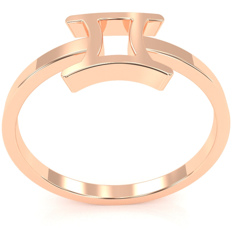 Gemini Zodiac Sign Ring In Solid 10k Rose Gold