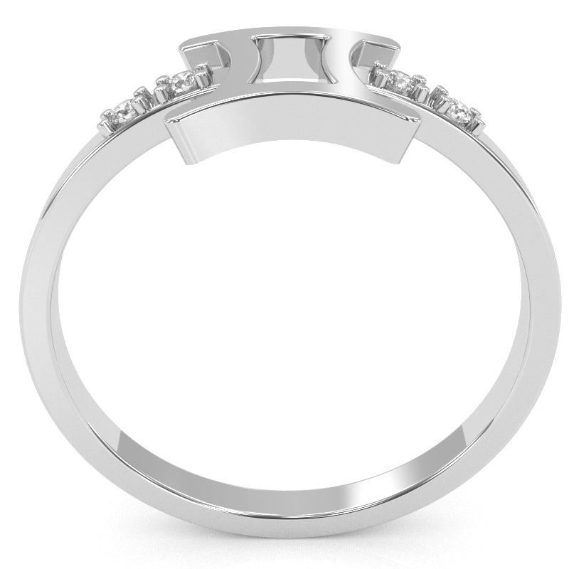 Gemini Zodiac Sign Diamond Ring In Solid 14k White Gold