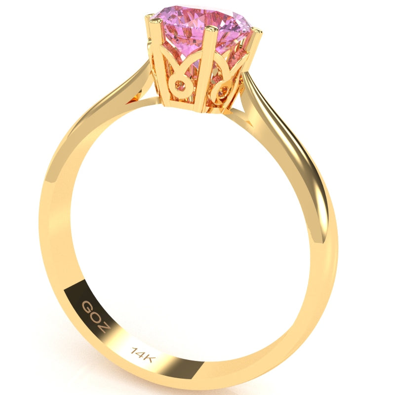 Crown Setting Lab-Created Pink Sapphire Engagement Ring In 14k Yellow Gold
