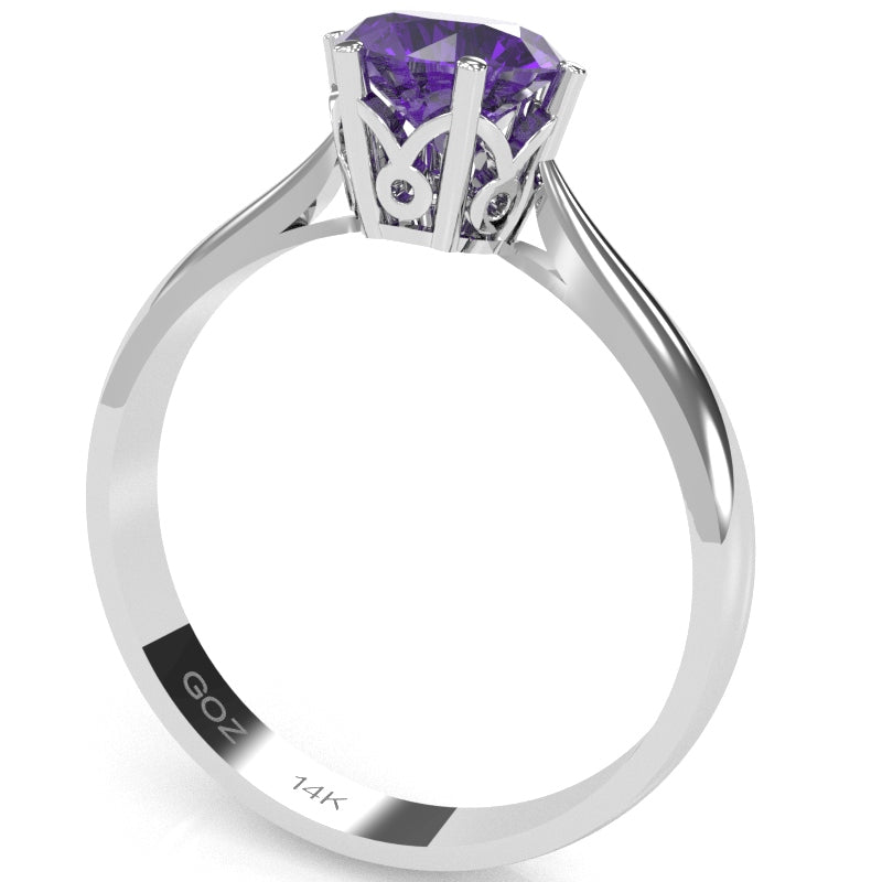 Crown Setting Amethyst Engagement Ring In 14k White Gold