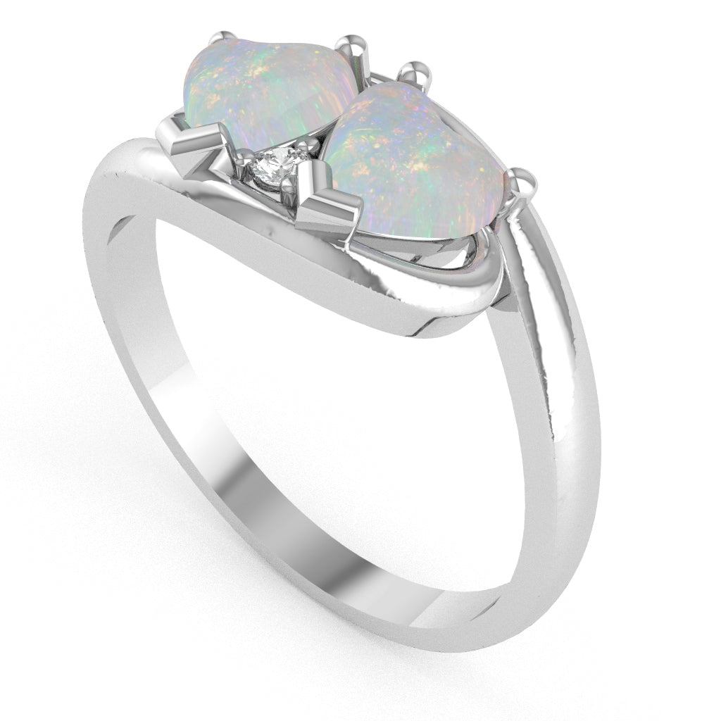 2 Hearts In Love Opal Diamond Promise Ring In 10k White Gold