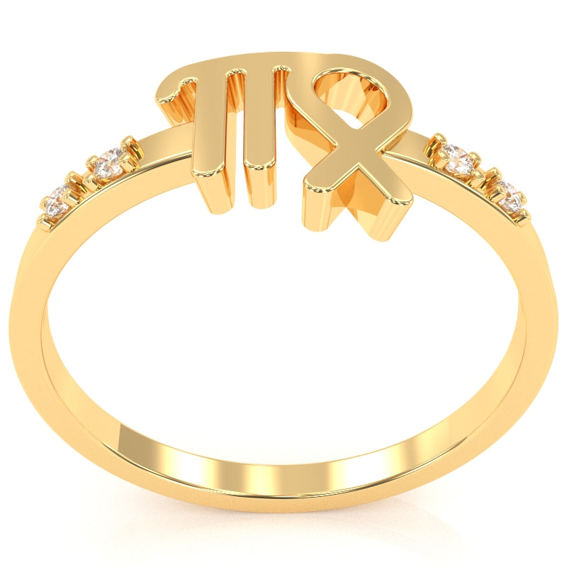 Virgo Zodiac Sign Diamond Ring In Solid 10k Yellow Gold