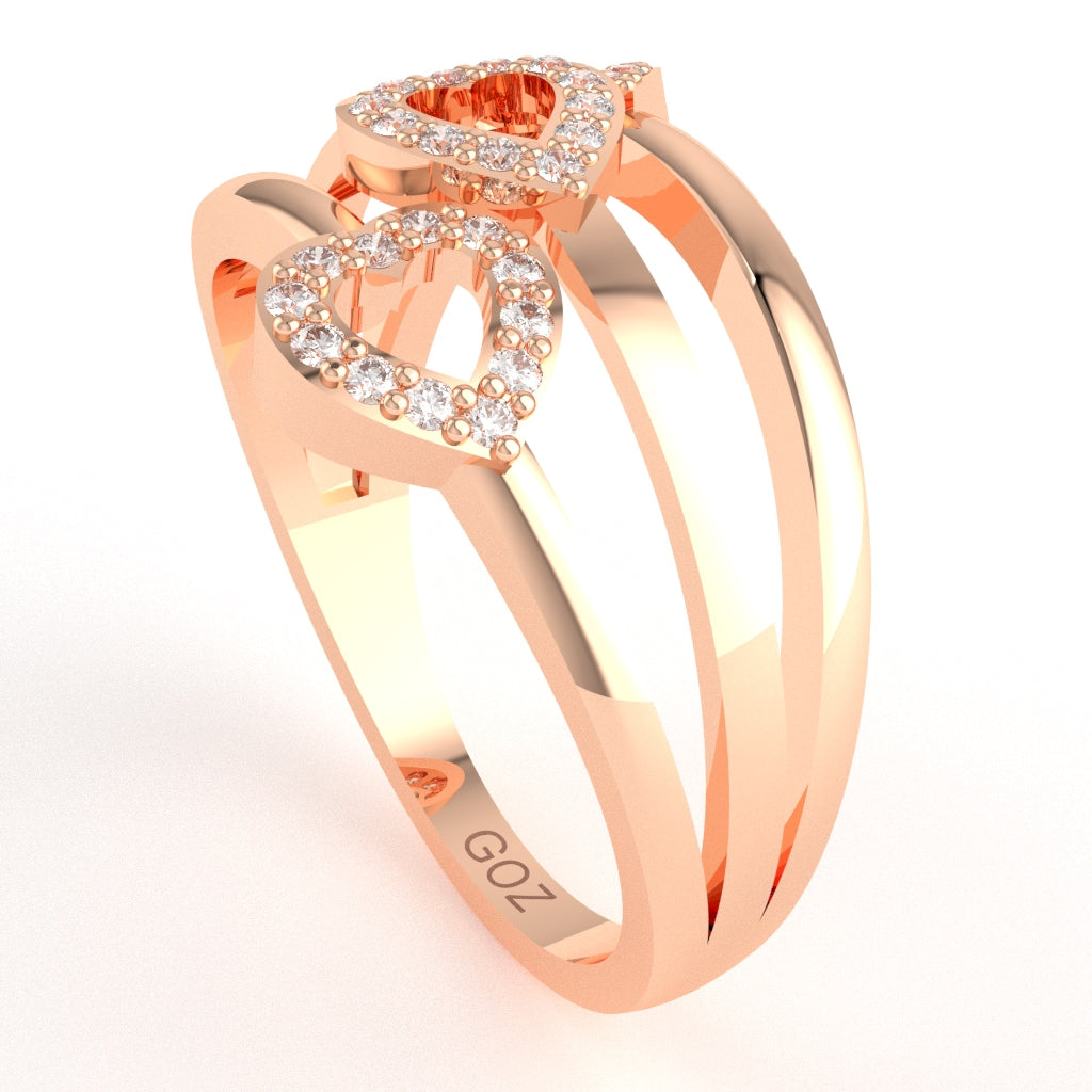 Triple Heart Diamond Cocktail Ring In 10k Rose Gold