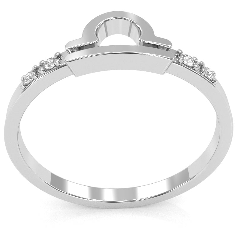 Libra Zodiac Sign Diamond Ring In Solid 14k White Gold