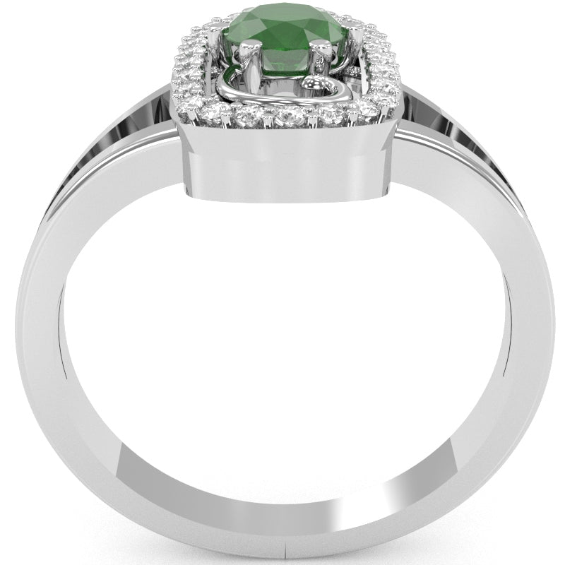 Split Band Emerald Diamond Cocktail Ring In 14k White Gold