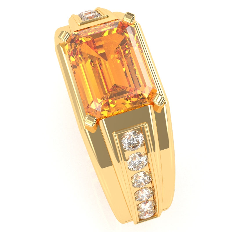 Men's Citrine Diamond Channel Ring In Solid 14k Yellow Gold