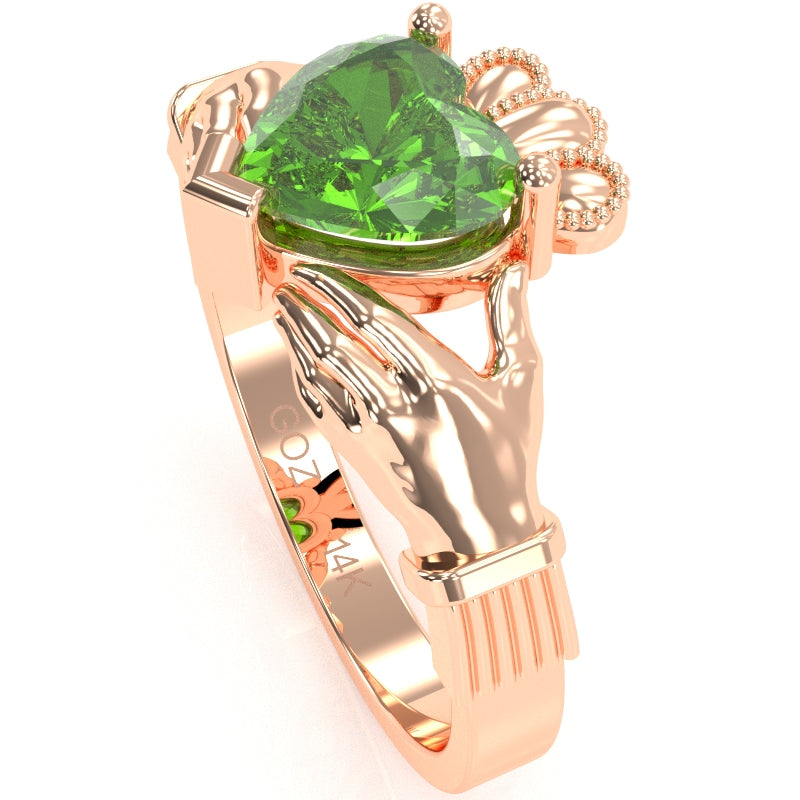 Claddagh Peridot Ring In Solid 14k Rose Gold