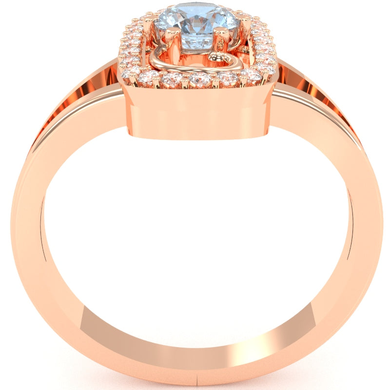 Split Band Aquamarine Diamond Cocktail Ring In 14k Rose Gold