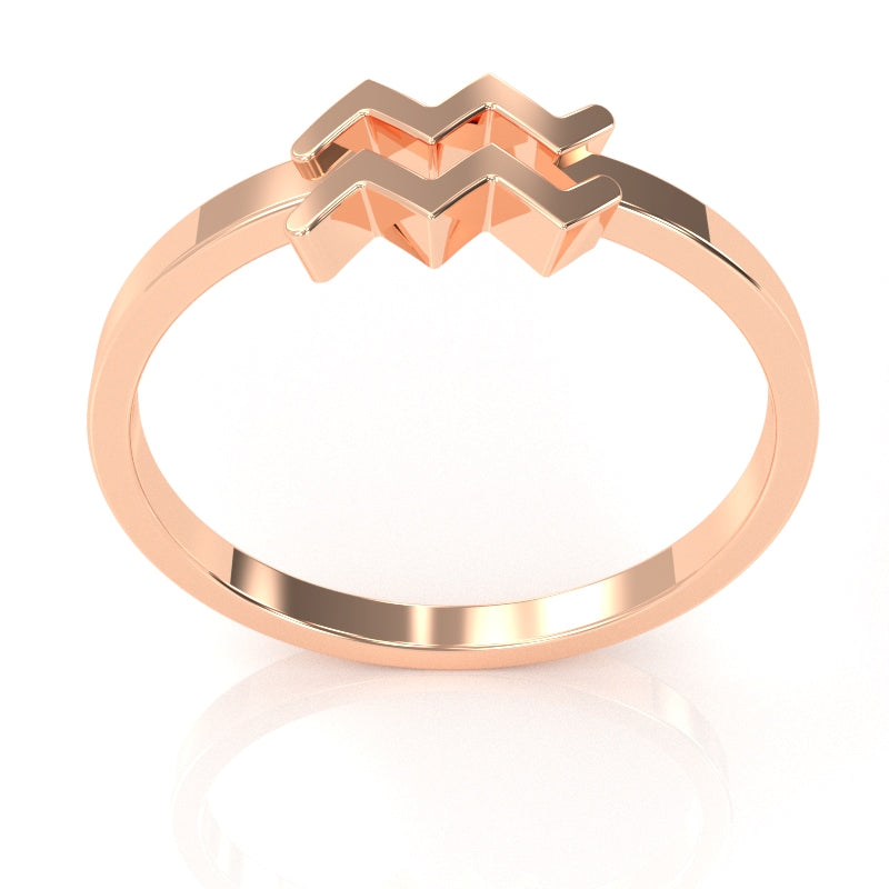 Aquarius Zodiac Sign Ring In Solid 10k Rose Gold