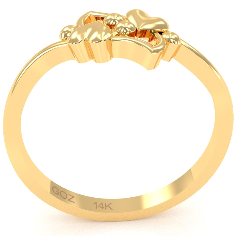 Dancing Hearts Designer Love Ring In Solid 14k Yellow Gold