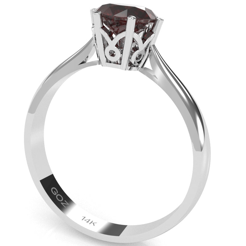 Crown Setting Garnet Engagement Ring In 14k White Gold