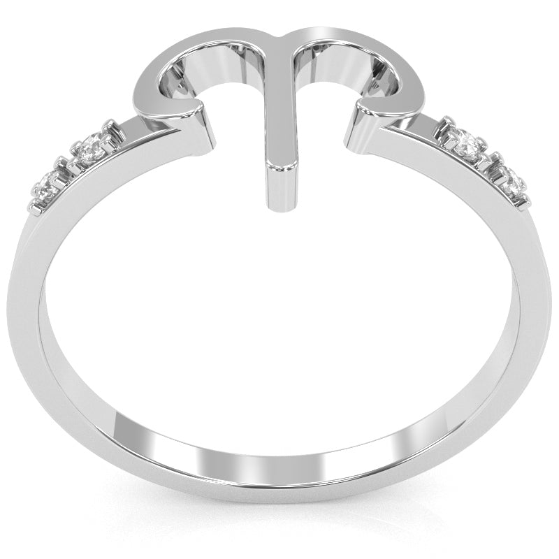 Aries Zodiac Sign Diamond Ring In Solid 14k White Gold