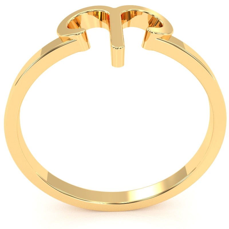 Aries Zodiac Sign Ring In Solid 14k Yellow Gold