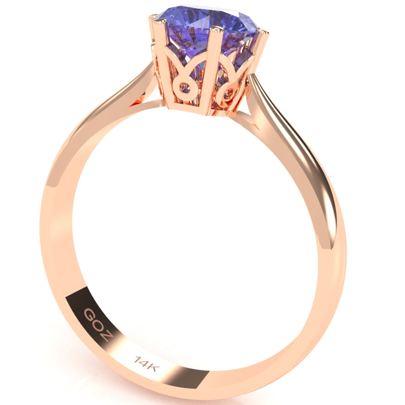 Crown Setting Tanzanite Engagement Ring In 14k Rose Gold