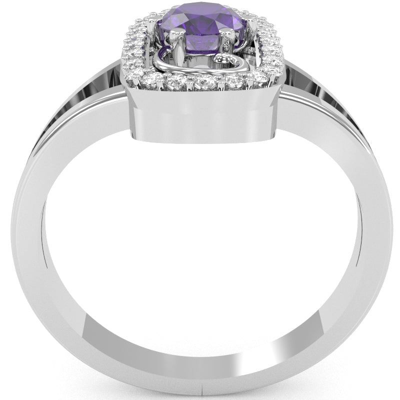 Split Band Amethyst Diamond Cocktail Ring In 14k White Gold